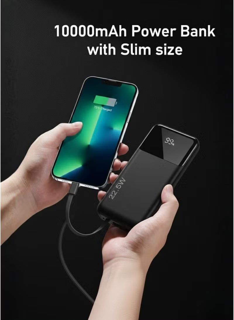 ELTRAZONE 10000mAh Power Bank with 22.5W Fast Charging | Flight Approved Lightweight Portable Powerbank | 4 Built-In Cables + USB & Type-C Ports | Smart Safety Protection | Universal Fast Charger – Black - Image 3